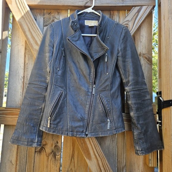Michael Kors Distressed Leather Moto Jacket - Picture 10 of 13